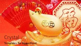  Presentation with translation - Audience pleasing presentation design consisting of tradition-chinese-golden-rat-statue backdrop and a red colored foreground