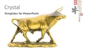  Presentation with golden seal - Colorful slide set enhanced with tradition-chinese-golden-statue-ox backdrop and a white colored foreground