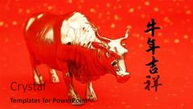  Presentation with chinese chinese - Audience pleasing slide set consisting of tradition-chinese-golden-statue-ox backdrop and a red colored foreground