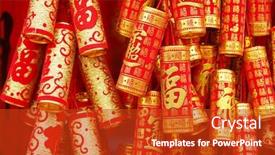  Presentation with chinese new year firecrackers - Slide deck featuring tradition-chinese-new-year-ornament background and a crimson colored foreground