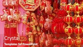  Presentation with chinese new year firecrackers - PPT theme consisting of tradition-chinese-new-year-ornament background and a crimson colored foreground