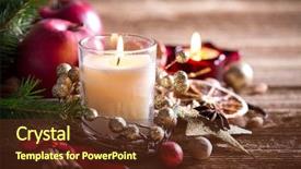  Presentation with christmas blank wooden signboard - PPT theme having tradition christmas decorations on wooden background and a tawny brown colored foreground