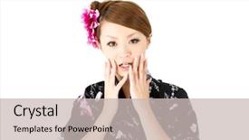  Presentation with kimono - Colorful presentation design enhanced with tradition picture - japanese kimono woman backdrop and a  colored foreground