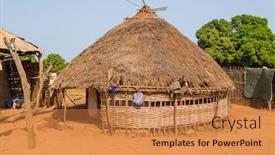  Presentation with rural - Beautiful presentation theme featuring traditional-african-houses-and-village backdrop and a gold colored foreground