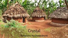  Presentation with traditional - Slide set with traditional african huts background and a coral colored foreground