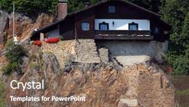  Presentation with danube - Slides consisting of traditional alpine cabin on the cliff above danube river background and a violet colored foreground