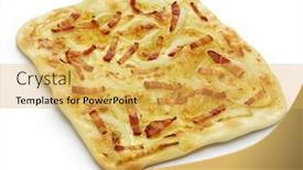  Presentation with cheese pie - Beautiful PPT theme featuring traditional-alsatian-pie-tart-flambe backdrop and a yellow colored foreground