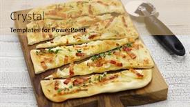  Presentation with cheese pie - Slides having traditional-alsatian-pie-tart-flambe background and a yellow colored foreground