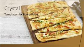  Presentation with cheese pie - Cool new slides with traditional-alsatian-pie-tart-flambe backdrop and a yellow colored foreground