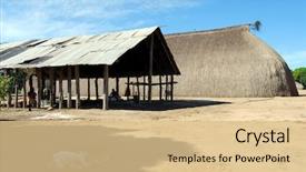  Presentation with indian village - Presentation having traditional amazon indian house background and a lemonade colored foreground