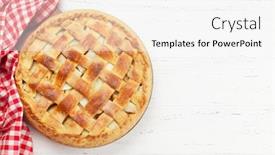  Presentation with traditional - Slide set consisting of traditional apple pie on wooden board top view with copy space background and a white colored foreground
