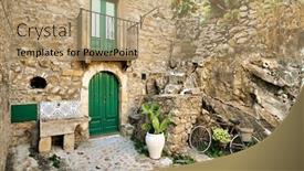  Presentation with old house - Theme with traditional-architecture-stone-house background and a coral colored foreground