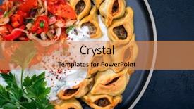  Presentation with tomato - Presentation theme with traditional armenian manti with mincemeat background and a coral colored foreground