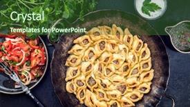  Presentation with traditional - Slide set with traditional armenian manti with mincemeat background and a forest green colored foreground