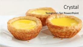  Presentation with egg pie - Colorful PPT layouts enhanced with traditional asian dessert egg tarts backdrop and a lemonade colored foreground