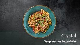  Presentation with dark green - PPT theme consisting of traditional-asian-fried-noodles background and a dark gray colored foreground