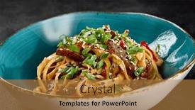  Presentation with meat beef - Slides with traditional-asian-fried-noodles background and a gold colored foreground