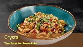  Presentation with dark green - Slide set with traditional-asian-fried-noodles background and a red colored foreground