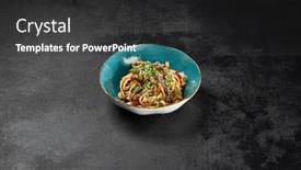  Presentation with meat beef - Slide deck enhanced with traditional-asian-fried-noodles background and a dark gray colored foreground