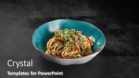  Presentation with meat beef - Slides featuring traditional-asian-fried-noodles background and a dark gray colored foreground