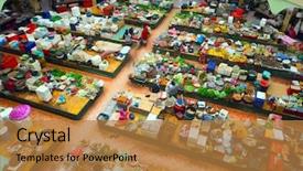  Presentation with pasar - Beautiful PPT layouts featuring traditional asian market malaysia kota backdrop and a gold colored foreground