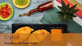  Presentation with sauces - Slide set enhanced with traditional-baked-latin-american-empanadas background and a gold colored foreground