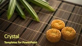  Presentation with traditional chinese character - Colorful theme enhanced with traditional baked mooncakes is offered backdrop and a tawny brown colored foreground