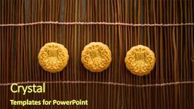  Presentation with traditional chinese character - Slides enhanced with traditional baked pastry mooncakes is background and a wine colored foreground