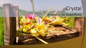  Presentation with bali - Presentation design having traditional balinese offerings to gods background and a light blue colored foreground