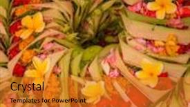  Presentation with bali - Beautiful PPT theme featuring traditional balinese offerings to gods in bali with flowers and aromatic sticks backdrop and a gold colored foreground