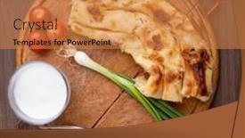  Presentation with cheese pie - Presentation featuring traditional-balkan-breakfast-borek background and a coral colored foreground