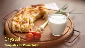  Presentation with cheese pie - Cool new slide deck with traditional-balkan-breakfast-borek backdrop and a tawny brown colored foreground