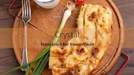  Presentation with cheese pie - Amazing slide set having traditional-balkan-breakfast-borek backdrop and a gold colored foreground