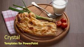  Presentation with cheese pie - Beautiful PPT theme featuring traditional-balkan-breakfast-borek backdrop and a tawny brown colored foreground