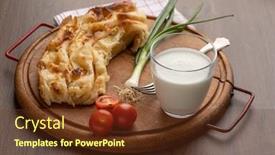  Presentation with cheese pie - Slide set with traditional-balkan-breakfast-borek background and a tawny brown colored foreground