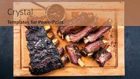  Presentation with barbecue ribs - Slide deck enhanced with traditional-barbecue-burnt-beef-ribs background and a coral colored foreground