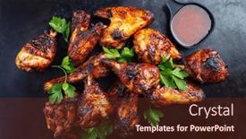  Presentation with hot sauce - PPT theme with traditional-barbecue-chicken-wings and a tawny brown colored foreground
