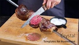  Presentation with wagyu - Presentation design with traditional-barbecue-dry-aged-wagyu background and a coral colored foreground