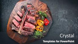  Presentation with wagyu - Slide set having traditional-barbecue-dry-aged-wagyu background and a dark gray colored foreground