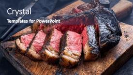  Presentation with wagyu - Presentation design featuring traditional-barbecue-dry-aged-wagyu background and a ocean colored foreground