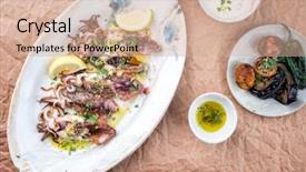  Presentation with herb - Theme having traditional barbecue greek calamari background and a  colored foreground