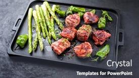  Presentation with barbecue - PPT theme having traditional-barbecue-iberian-pork-filet background and a dark gray colored foreground