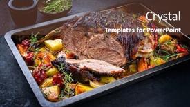  Presentation with barbecue - Colorful PPT layouts enhanced with traditional-barbecue-lamb-roast-sliced backdrop and a tawny brown colored foreground