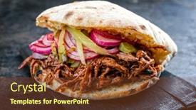  Presentation with burnt - PPT theme having traditional-barbecue-pulled-beef-burger background and a tawny brown colored foreground
