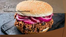 Presentation with burger - Colorful presentation design enhanced with traditional-barbecue-pulled-beef-burger backdrop and a coral colored foreground