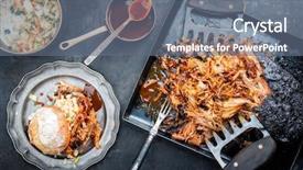  Presentation with bits - Amazing slide set having traditional barbecue pulled pork piece backdrop and a ocean colored foreground