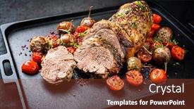  Presentation with barbecue - Audience pleasing PPT theme consisting of traditional-barbecue-rolled-lamb-roast backdrop and a tawny brown colored foreground