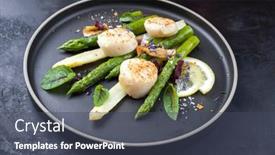  Presentation with asparagus - PPT theme consisting of traditional-barbecue-scallops-with-green background and a dark gray colored foreground