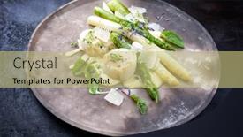  Presentation with asparagus - Presentation design consisting of traditional-barbecue-scallops-with-green background and a yellow colored foreground