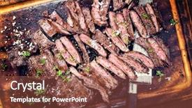  Presentation with traditional musical instruments angklung wood - Cool new PPT theme with traditional barbecue skirt steak sliced backdrop and a tawny brown colored foreground